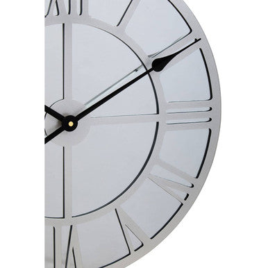 Orsina Kent Silver Mirrored Wall Clock | Skeleton Roman Numeral Design