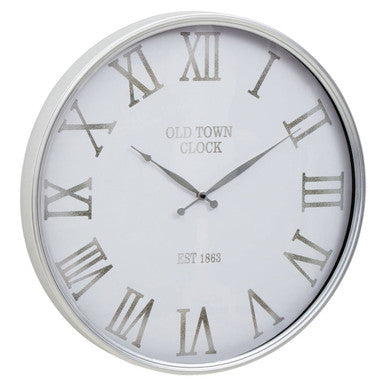 Orsina Kent Wall Clock – Modern White and Silver with Roman Numerals
