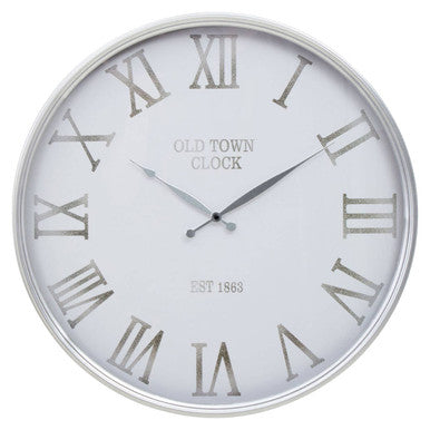Orsina Kent Wall Clock – Modern White and Silver with Roman Numerals