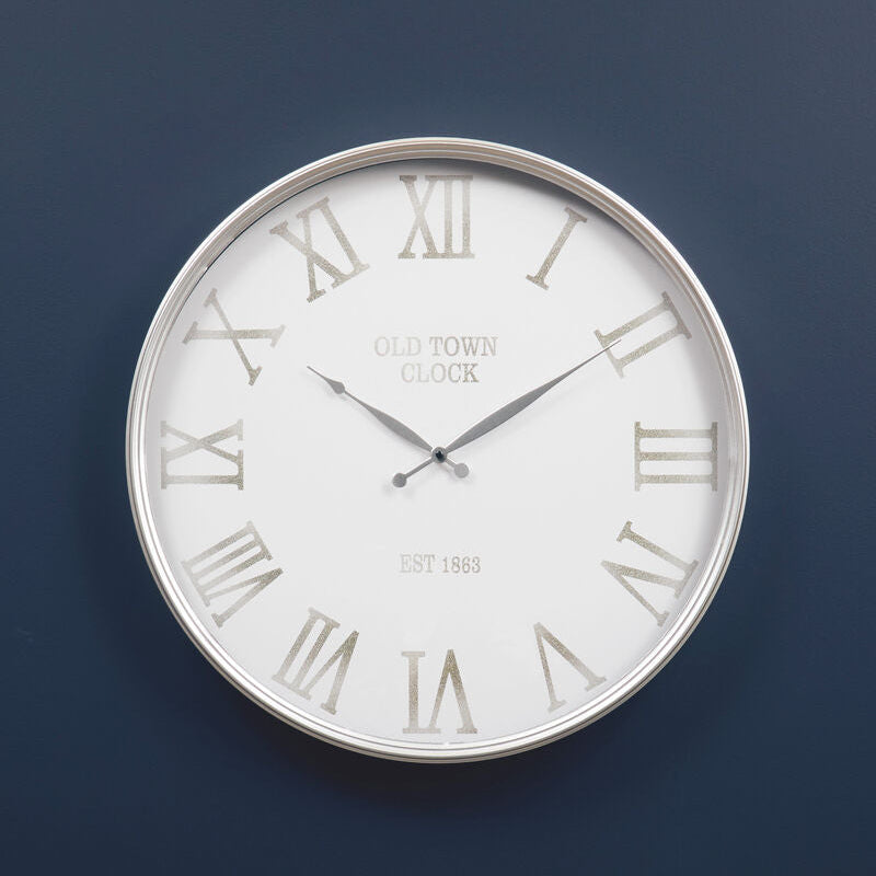 Orsina Kent Wall Clock – Modern White and Silver with Roman Numerals