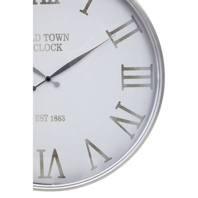 Orsina Kent Wall Clock – Modern White and Silver with Roman Numerals