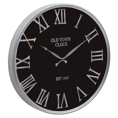 Orsina Kent Wall Clock – Black and Silver Metal with Roman Numerals