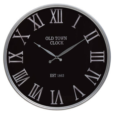 Orsina Kent Wall Clock – Black and Silver Metal with Roman Numerals