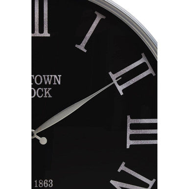 Orsina Kent Wall Clock – Black and Silver Metal with Roman Numerals
