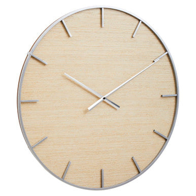 Orsina Kent Wall Clock – Silver Metal Frame with Natural Wood Dial
