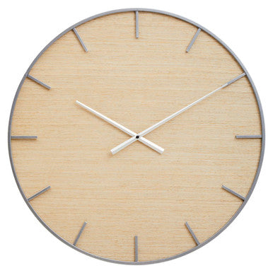Orsina Kent Wall Clock – Silver Metal Frame with Natural Wood Dial