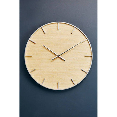 Orsina Kent Wall Clock – Silver Metal Frame with Natural Wood Dial