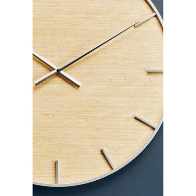 Orsina Kent Wall Clock – Silver Metal Frame with Natural Wood Dial