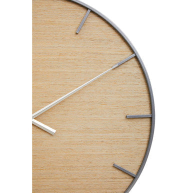 Orsina Kent Wall Clock – Silver Metal Frame with Natural Wood Dial