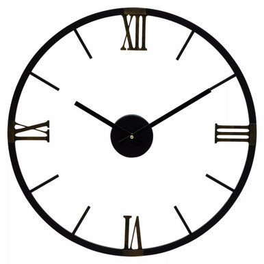 Orsina Kent Round Black Metal Wall Clock – Modern Minimalist Timepiece