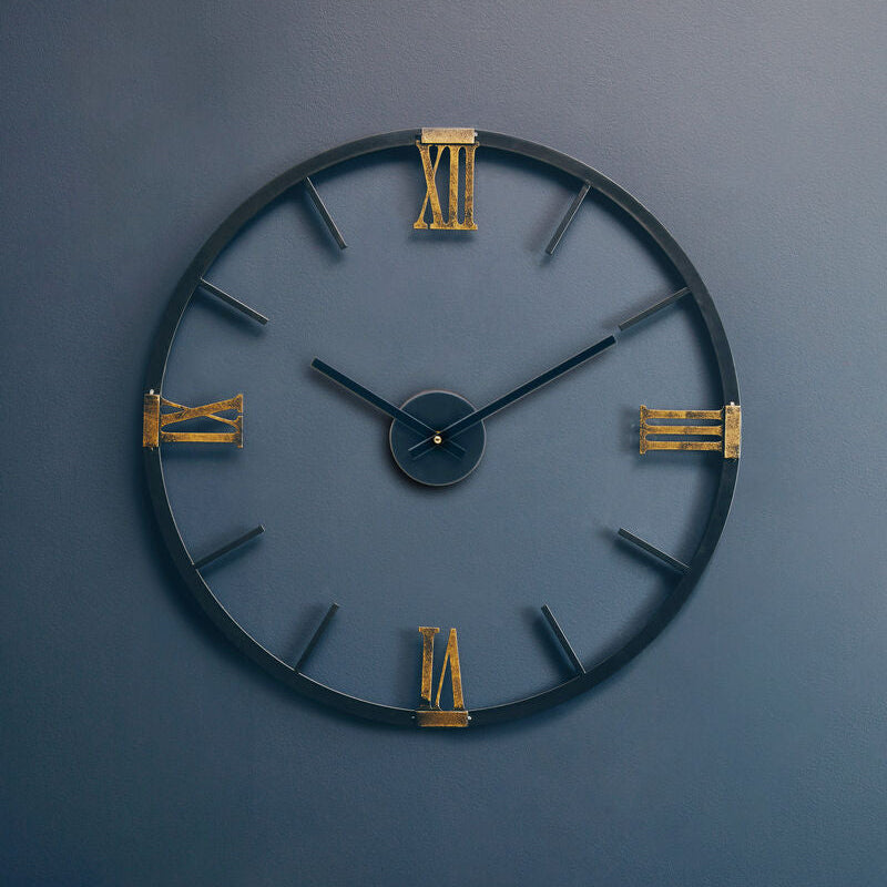Orsina Kent Round Black Metal Wall Clock – Modern Minimalist Timepiece