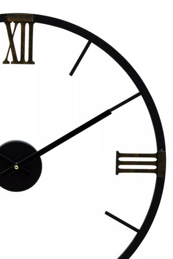 Orsina Kent Round Black Metal Wall Clock – Modern Minimalist Timepiece