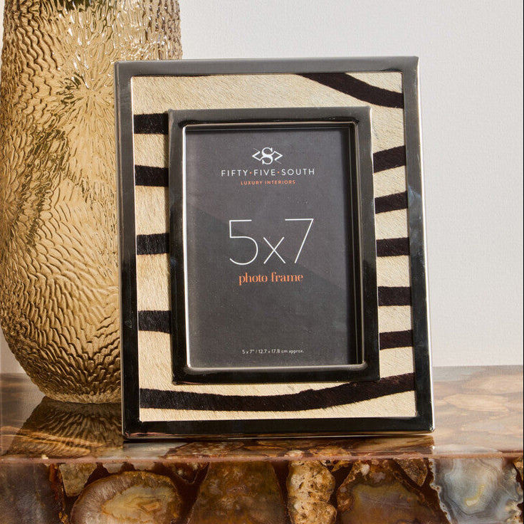 Orsina Zebra Design Photo Frame – 5x7 Black and White Steel Border