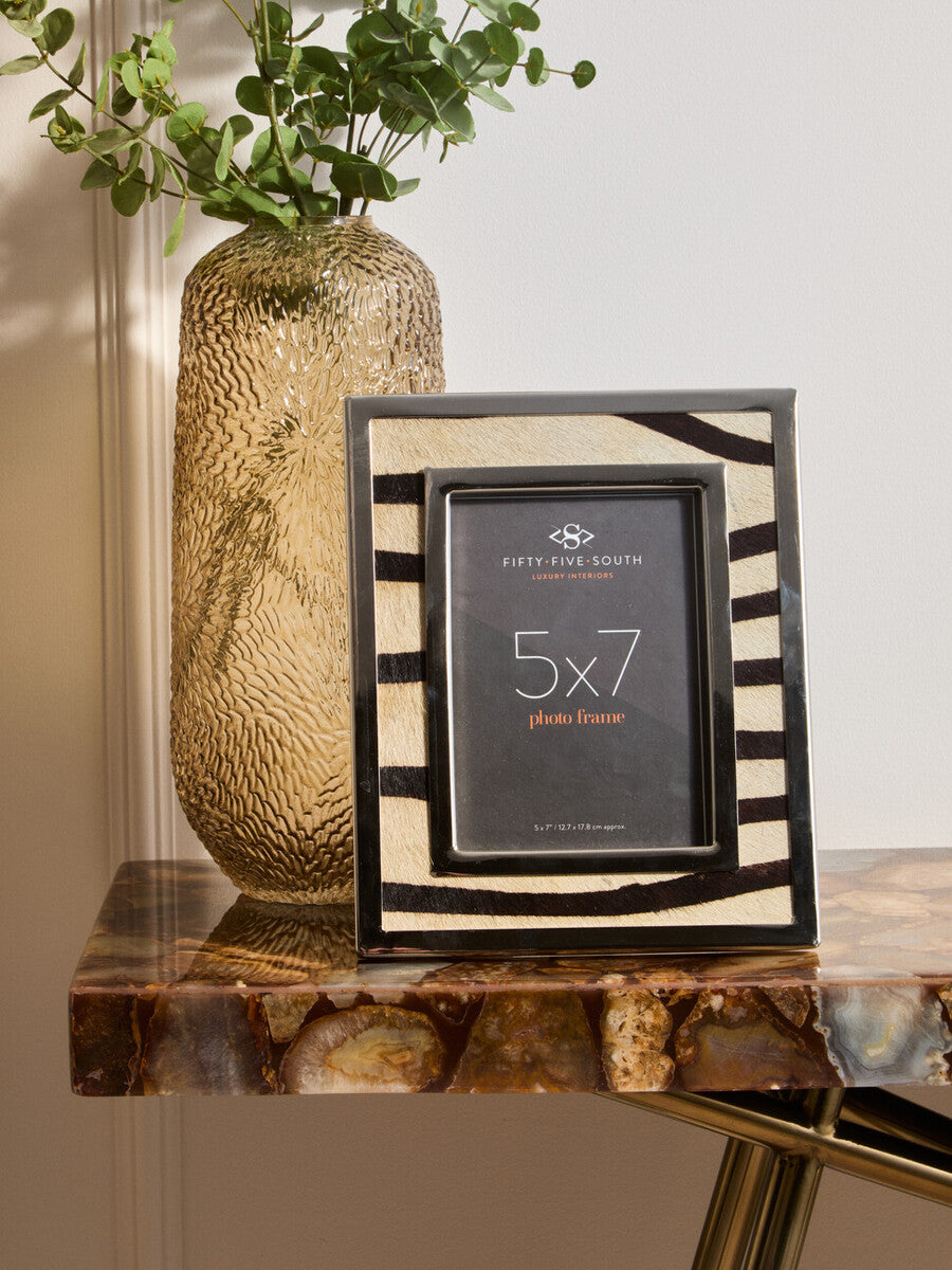 Orsina Zebra Design Photo Frame – 5x7 Black and White Steel Border