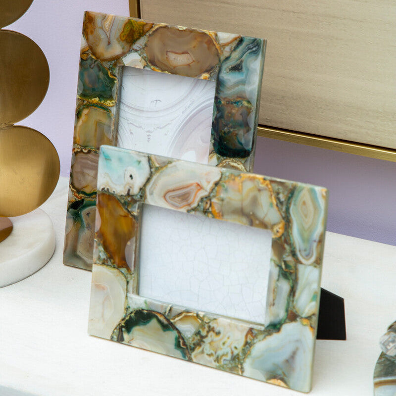 Orsina Bowerbird Green Agate Photo Frame – 4x6 Natural Stone Decor