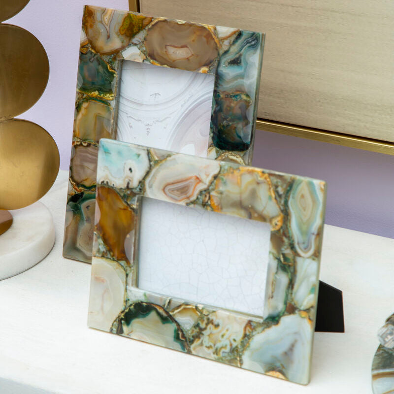 Orsina Bowerbird Large Green Agate 5x7 Photo Frame | Stone Decor