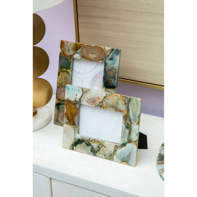 Orsina Bowerbird Large Green Agate 5x7 Photo Frame | Stone Decor