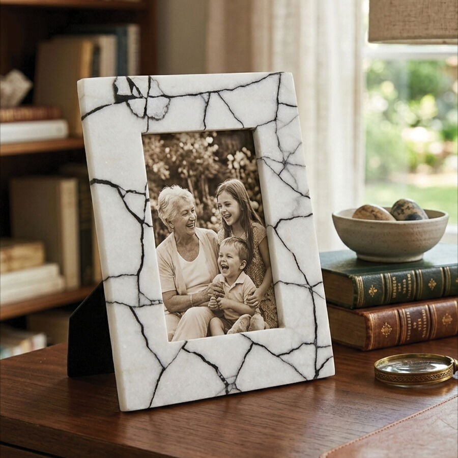Orsina Marmara White and Black Marble Photo Frame - 5x7 Large Display