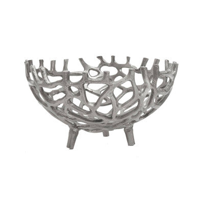 Orsina Prato Coral Effect Decorative Bowl – Silver Aluminium Centerpiece