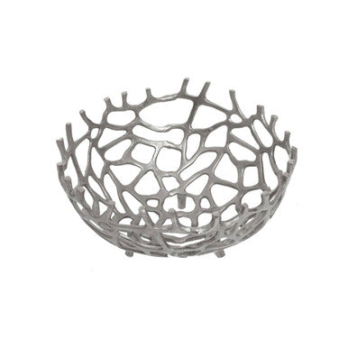 Orsina Prato Silver Finish Bowl – Hand-Cast Aluminum Decorative Centerpiece