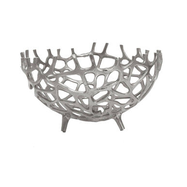Orsina Prato Silver Finish Bowl – Hand-Cast Aluminum Decorative Centerpiece