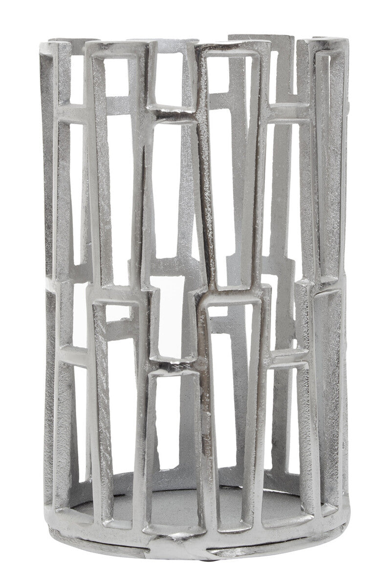 Orsina Delphi Small Silver Metal Candle Holder – Modern Patterned Votive
