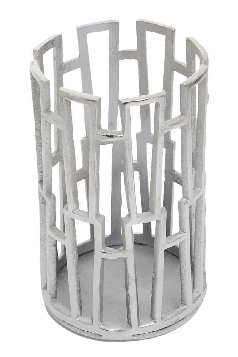 Orsina Delphi Small Silver Metal Candle Holder – Modern Patterned Votive