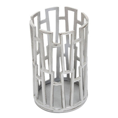 Orsina Delphi Small Silver Metal Candle Holder – Modern Patterned Votive