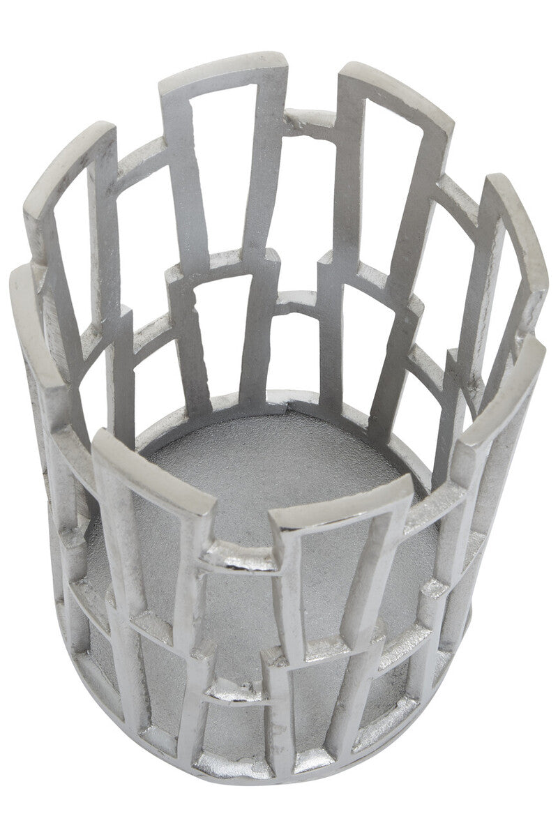 Orsina Delphi Small Silver Metal Candle Holder – Modern Patterned Votive
