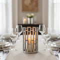 Orsina Delphi Small Silver Metal Candle Holder – Modern Patterned Votive