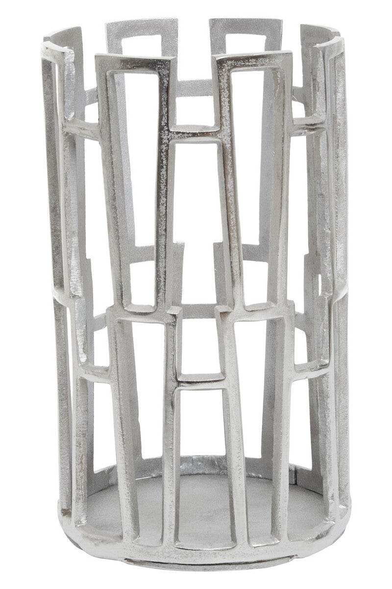 Orsina Delphi Large Silver Candle Holder – Art Deco Metal Pillar Stand