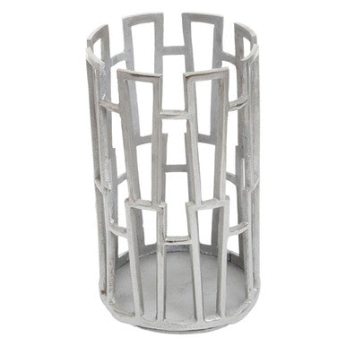 Orsina Delphi Large Silver Candle Holder – Art Deco Metal Pillar Stand