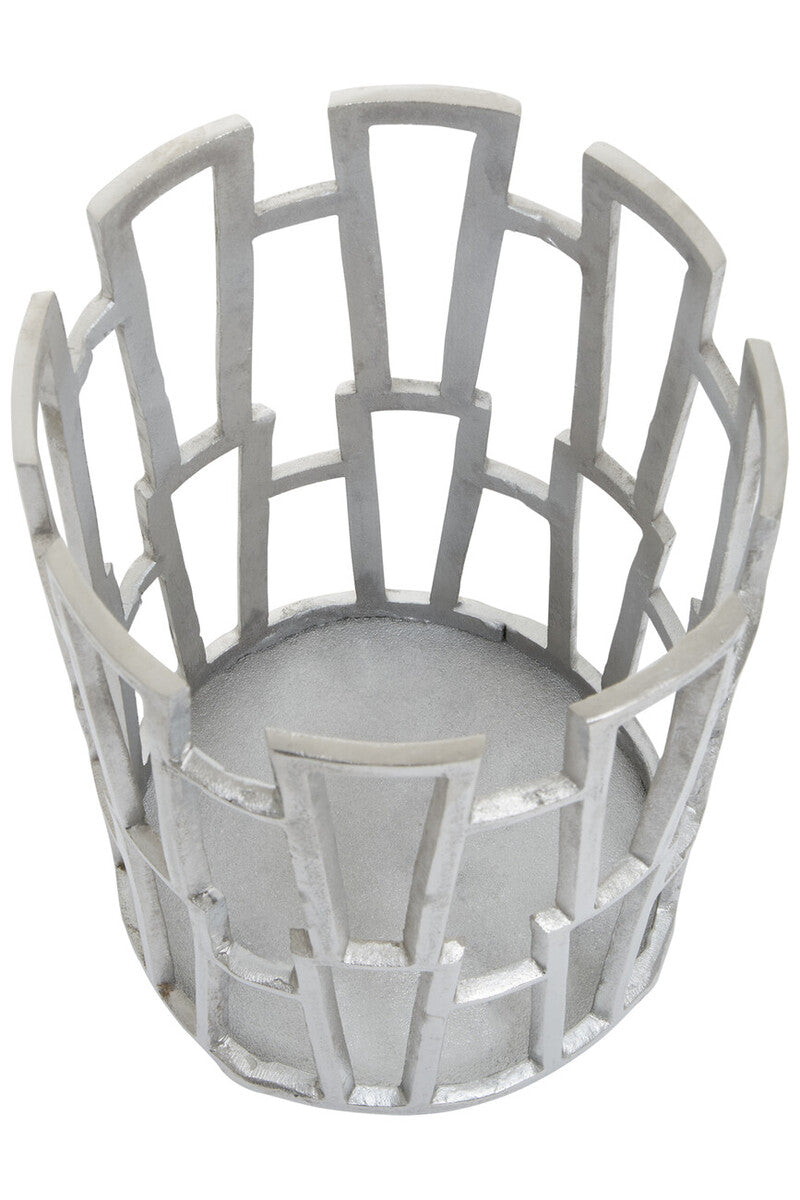 Orsina Delphi Large Silver Candle Holder – Art Deco Metal Pillar Stand