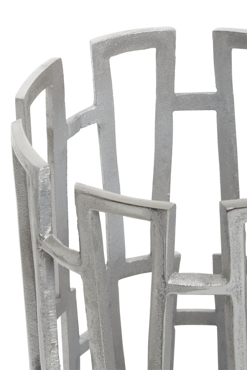 Orsina Delphi Large Silver Candle Holder – Art Deco Metal Pillar Stand