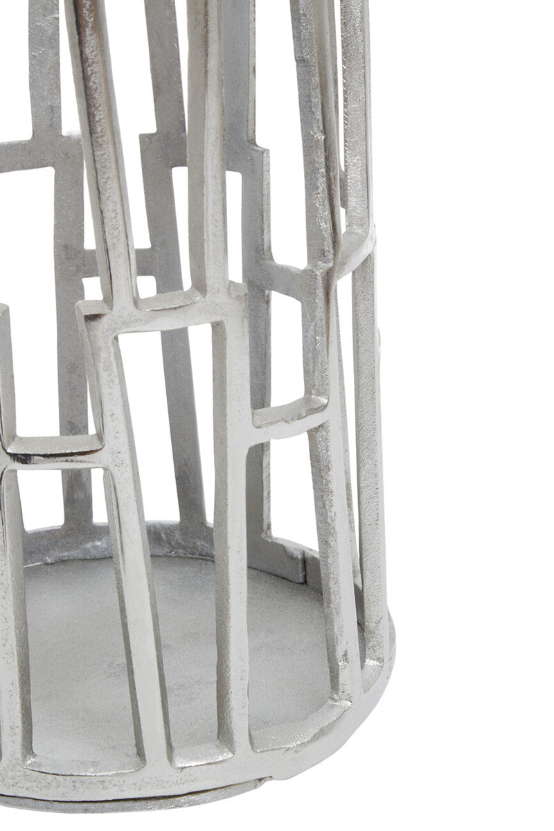 Orsina Delphi Large Silver Candle Holder – Art Deco Metal Pillar Stand
