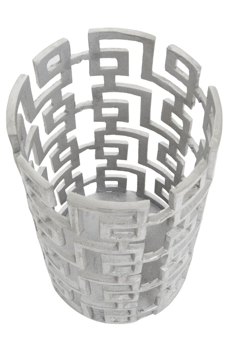 Orsina Delphi Large Silver Candle Holder – Handcrafted Metal Lantern