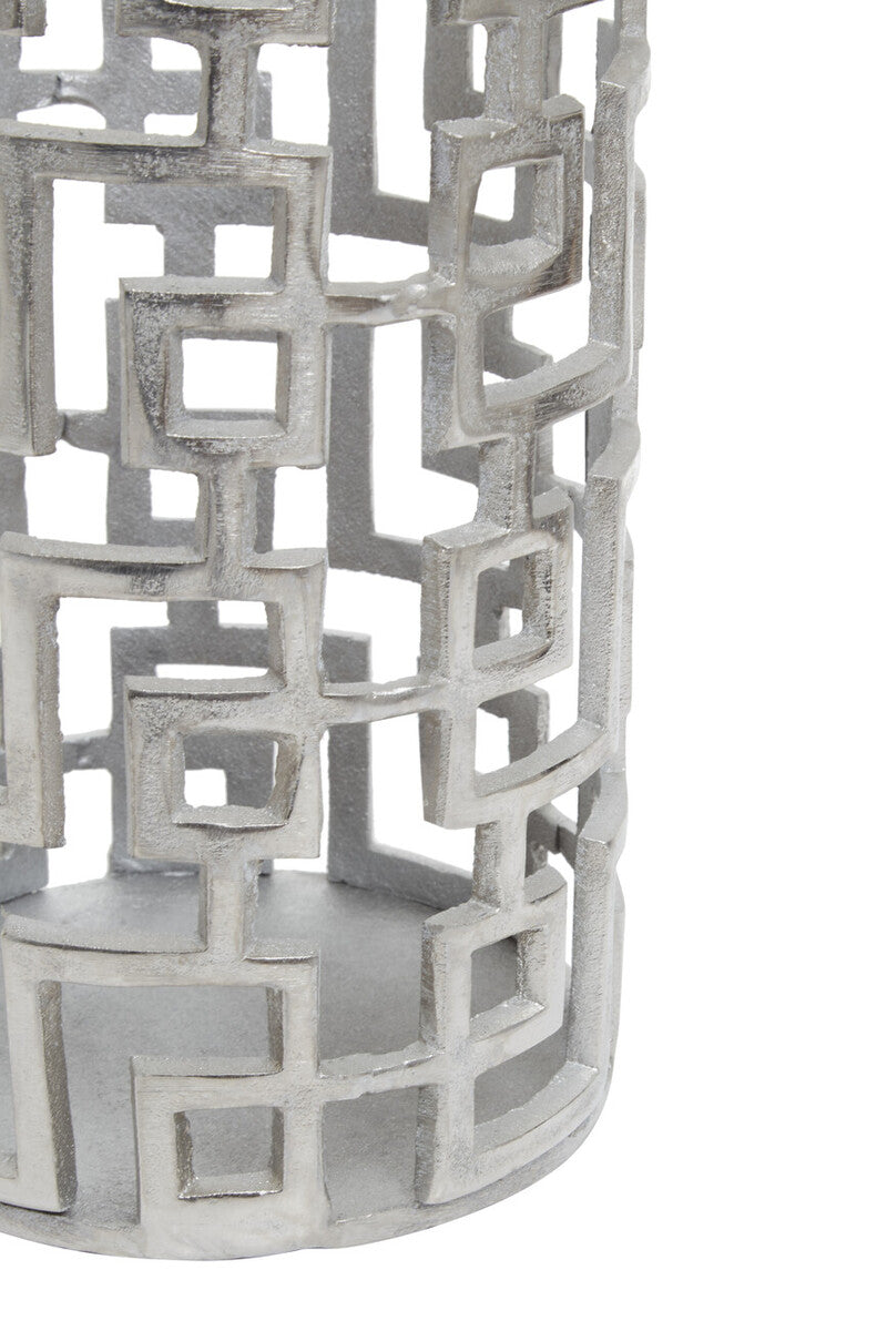 Orsina Delphi Large Silver Candle Holder – Handcrafted Metal Lantern