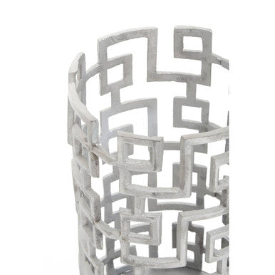 Orsina Delphi Silver Candle Holder – Geometric Metal Tealight Stand