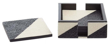 Orsina Ezra Ceramic Drink Coasters - Set of 4 Black and White with Holder