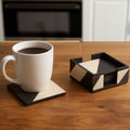 Orsina Ezra Ceramic Drink Coasters - Set of 4 Black and White with Holder