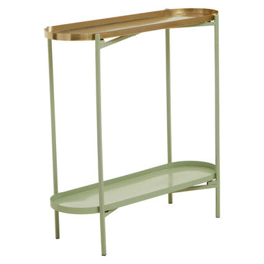Orsina Sabia Green and Gold Console Table – Two-Tier Iron Entryway Table