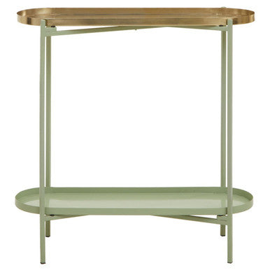 Orsina Sabia Green and Gold Console Table – Two-Tier Iron Entryway Table