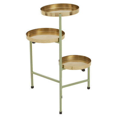Orsina Sabia 3-Tiered Plant Stand – Green and Gold Iron Indoor Planter