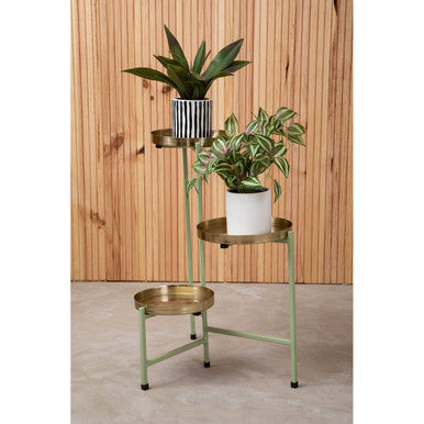 Orsina Sabia 3-Tiered Plant Stand – Green and Gold Iron Indoor Planter