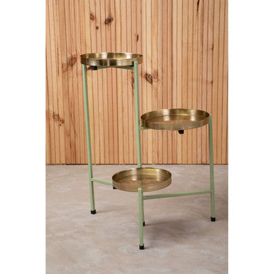 Orsina Sabia 3-Tiered Plant Stand – Green and Gold Iron Indoor Planter