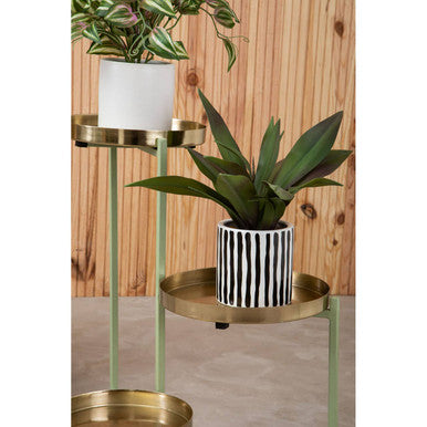 Orsina Sabia 3-Tiered Plant Stand – Green and Gold Iron Indoor Planter