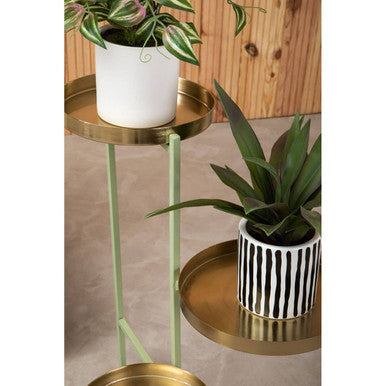 Orsina Sabia 3-Tiered Plant Stand – Green and Gold Iron Indoor Planter