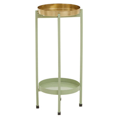 Orsina Sabia Two-Tiered Plant Stand – Green and Gold Iron Metal