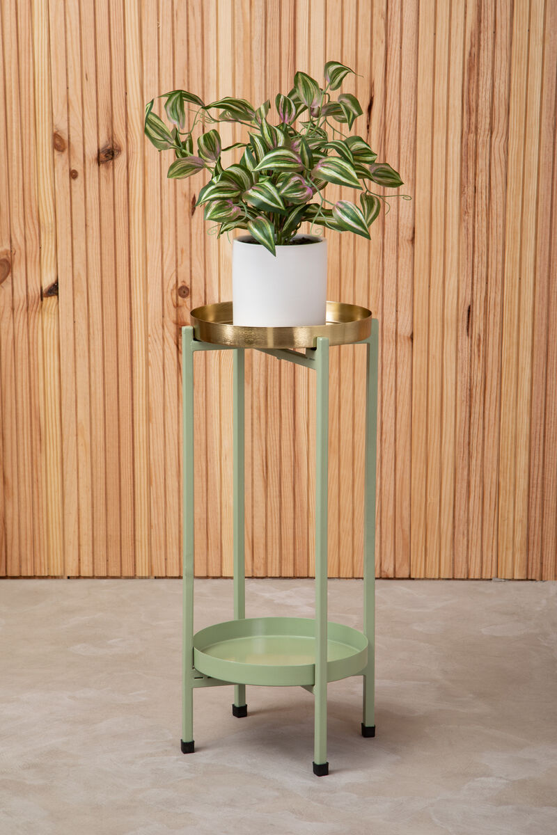 Orsina Sabia Two-Tiered Plant Stand – Green and Gold Iron Metal