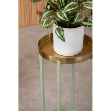 Orsina Sabia Two-Tiered Plant Stand – Green and Gold Iron Metal